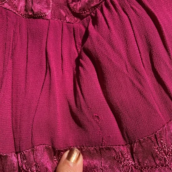 Red Satin Crepe Embroidered Skirt - Picture 9 of 10